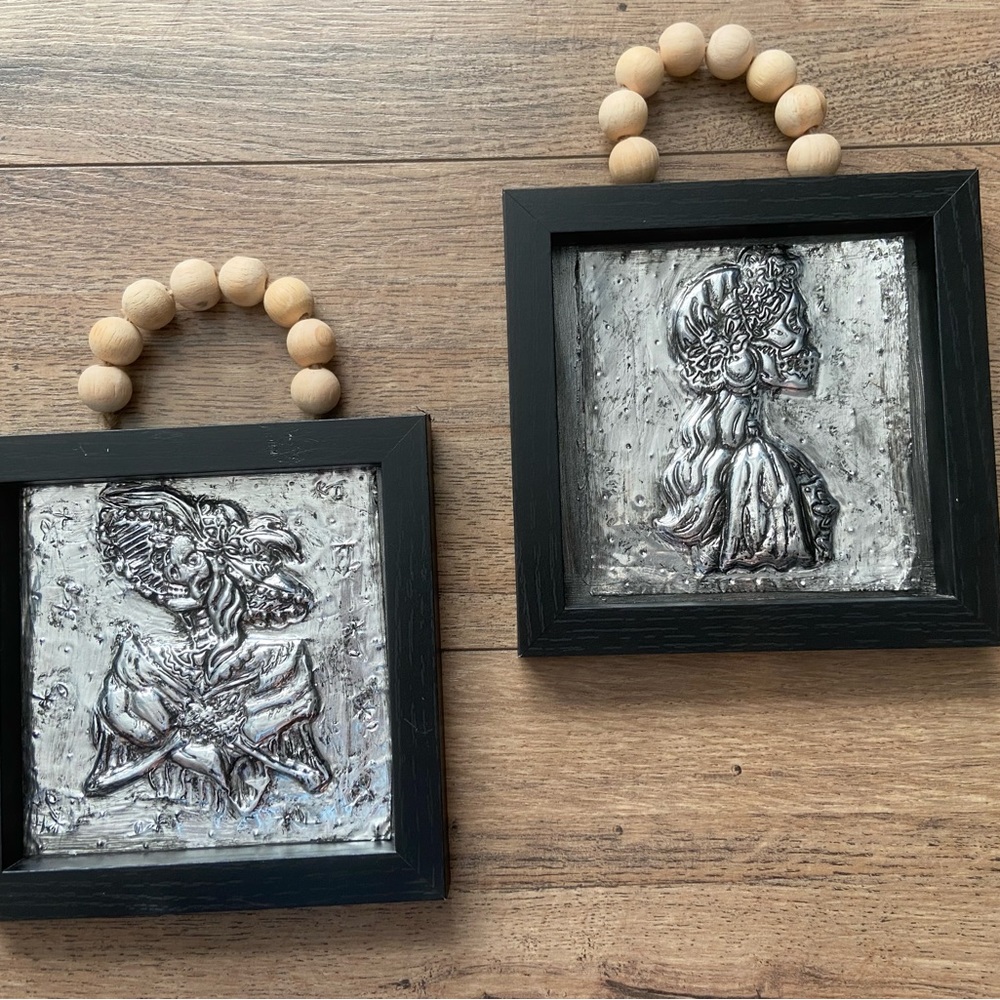 Catrinas Dia De Muertos Aluminum Wooden Frame set Home Decor Handmade walldecor